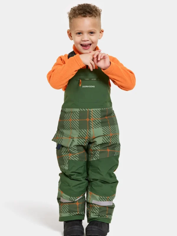 Clearance Didriksons Polarbjörnen Printed Kids' Bib Pants Termos Pine Green