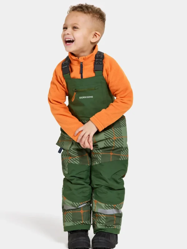 Clearance Didriksons Polarbjörnen Printed Kids' Bib Pants Termos Pine Green